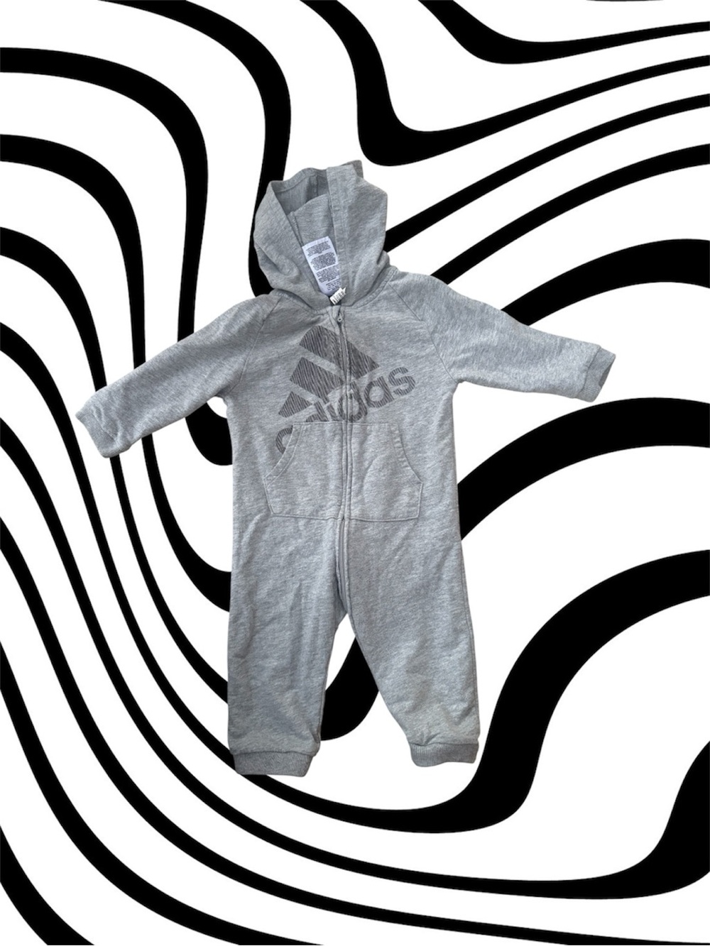 adidas Grey Hooded Zip One-Piece Footie for Kids